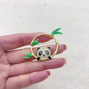 Practical Sturdy Alloy Panda and Bamboo Brooch with Modern Oriental Styles for Fashionable Women Daily Use Casual Wear