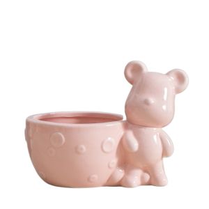 495HS มินิมินิ กระถางดอกไม้เซรามิกรูปหมี มีรู สร้างสรรค์และสร้างสรรค์ กระถางต้นไม้อวบน้ำ น่ารักมากๆ ของตกแต่งบ้าน พืชอวบน้ำ สำหรับสวน