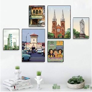 (HCM) Tranh treo tường sài gòn Binbin trang trí phòng làm việc nhà hàng khách sạn kèm đinh