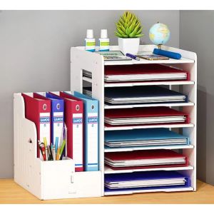 High-capacity desk organizer rack desk organizer book holder multi-Layer desk storage racks desktop boxes drawer large capacity desk storage book 5 layer office supplies storage box file holder storage box white magazine paper document organizer