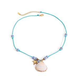 Minimalist Seashells Neckchain Adjustable Length Colorful Rope Stainless Steel Pendant Necklace Casual Wear
