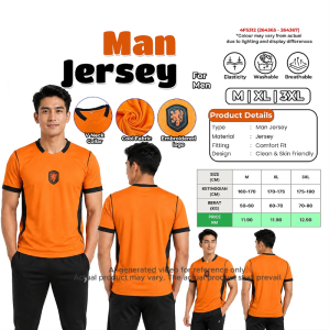 Men’s Sports Jersey – Breathable Comfort Fit V-Neck T-Shirt with Embroidered Logo (Orange)
