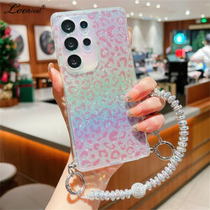 Glitter Diamond Leopard Print Bracelet Case for Samsung Galaxy S25 S24 Ultra S22 S23 Plus S21 S20 FE A55 A54 A15 A35 Chain Cover