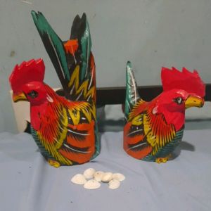 Pajangan Ayam Kayu Sepasang (2pcs) Antik dan Unik Ukuran Kecil Tinggi 12 cm