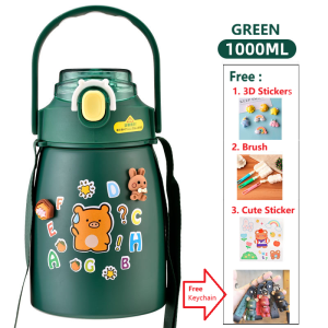 304 Stainless Steel Cute Big Belly Thermal Flasks Vacuum Water Bottle 1000ml Large Capacity 不锈钢大肚子保温杯大容量水杯1000毫升双饮吸管杯