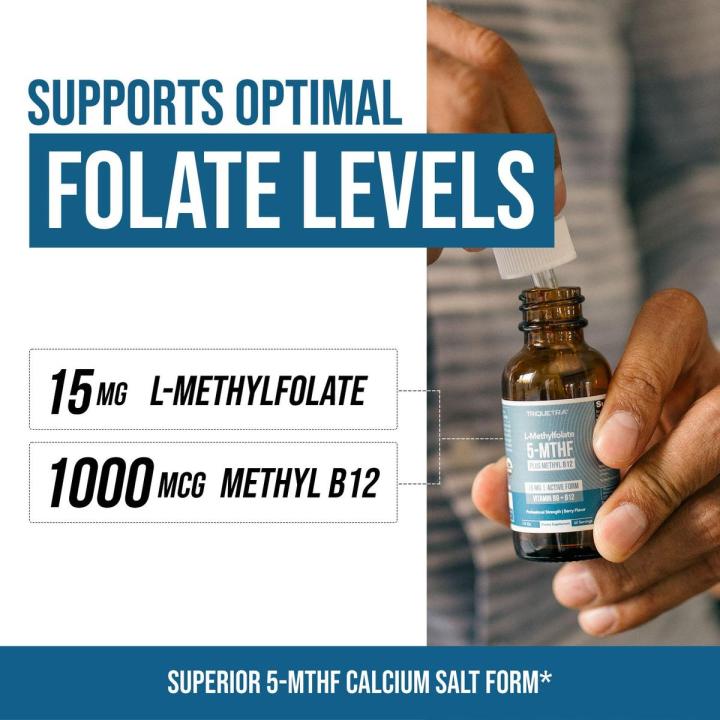 L- Methylfolate 15mg + B12 Pro Strength, Liquid 5-MTHF Form, Supports ...
