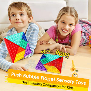 HelloKimi Tangram Puzzle Pop Toy Bubble Sensory Fidget Toy Autism Special Needs Stress Reliever Toy Silicone Bubble Toy Squeeze Sensory Toy Fingertip Toys for Boys Girls