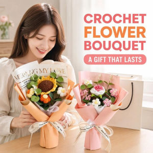 Crochet Flower Bouquet Handmade Yarn Rose Daisy No Wilt Gift For Girl Birthday Graduation Decor