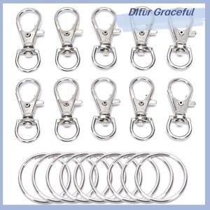 Ditur 50Pcs Metal Swivel Lobster Clasps Clips Hook with Key Ring DIY Jewelry Craft