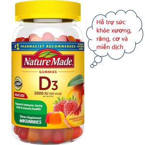 Thanh lý kẹo dẻo Nature Made GUMMIES D3 2000IU 60 GUMMIES hỗ trợ sức khỏe xương răng cơ và miễn dịch của Mỹ