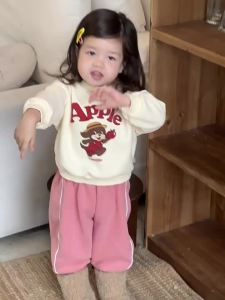 Korean-style childrens clothing 2025 Autumn and winter baby clothes for girls thickened cartoon sweatshirt and sweatpants set