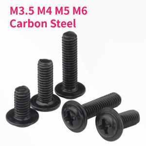 M3.5 M4 M5 M6 Black Carbon Steel Cross Phillips Pan Round Truss Head With Washer Padded Collar Screw Bolt