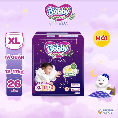[MKB Gift] [MỚI RA MẮT] [Tặng kèm 2 miếng] Tã Quần Cao Cấp Ban Đêm Bobby Organic Sleep Well - Size XL24+2