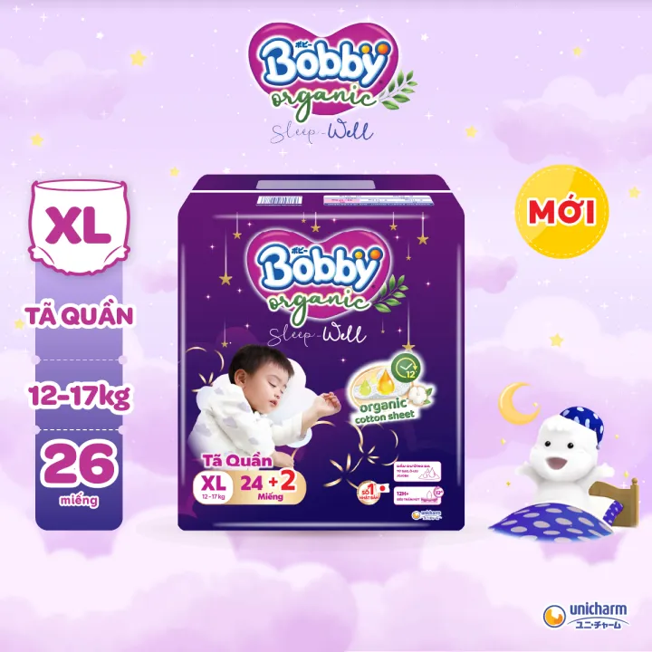 Tã Quần Cao Cấp Ban Đêm Bobby Organic Sleep Well - Size XL24+2