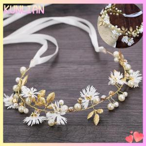 [KUNLIAN] Floral flower Headband With Ribbon Wreath Wedding Bridesmaid Hair Band garland
