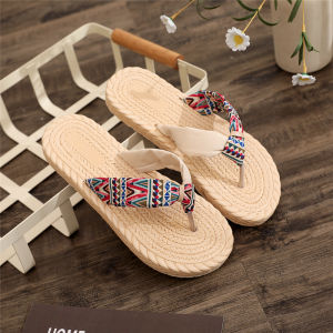 Free Shipping New Summer-Style Slippers With Ethnic Patterns Featuring Fabric Straps A Combination Of Different Materials Suitable For Both Indoor And Outdoor Wear With A Sole Flat Design And Non-Slip Features Designed For Women