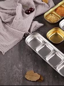 Sacesr 2Pcs Stainless Steel Seasoning Dish 2/3/4 Grid Thickened Divided Dip Bowls Cutlery Stackable Sauce Plate Camping Picnic 8K3Q7
