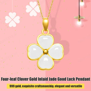 Four-leaf Clover Gold Inlaid Jade Pendant