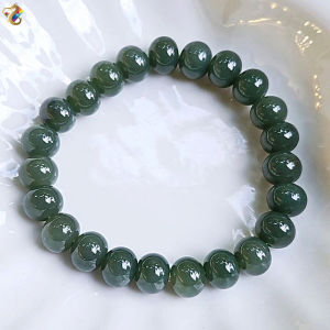 Collection Grade Green Nephrite Jade Abacus Rondelle Bracelet