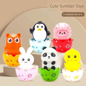 SHEBE668 6pcs/set Đồ chơi rung Đồ chơi cốc hình chim cánh cụt nhỏ ABS Làm thủ công Đồ chơi cốc hình con cừu nhỏ Đồ trang trí ô tô Bộ sưu tập Búp bê Panda Tumbler Quà tặng trẻ em