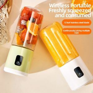 HOUCHU STUDIO Portable Auto Juicing Cup USB Rechargeable Cordless Fruit Extractor Cup Smoothie Maker Multifunction Fruit Blender Cup Household