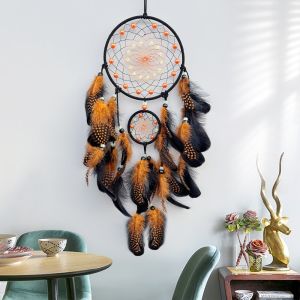 GONOVO STUDIO Native American Style Luminous Bead Dream Catcher Hand-woven Colorful Feather Feather Wind Chime Romantic Glow-in-the-dark Wall Pendant Bedroom