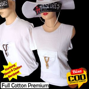 Kaos putih polos haji umrah kaos singlet kantong traveling dewasa full cotton adem lembut nyaman dipakai