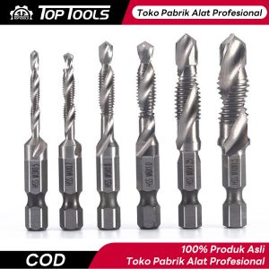 TopTools Mata Bor 6PCS (M3-M10) Pembuat Ulir Drat Drill Tap Set Hex Twist Spiral Tapper Baut Bit Drilling Tapping Deburring