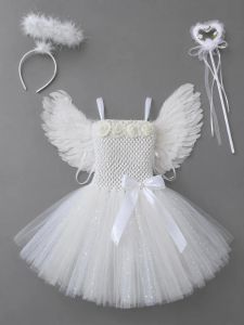 Ydixl Halloween Sparkling Guardian White Angel Costume Cosplay for Girls Child Tutu Dress + Wings + Halo Wand Full Set 1-12Y2026