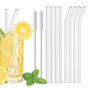 14pcs Reusable Glass Straws Clear Glass Drinking Straws Tubes Juice Smoothie Tea Straws Glasses Straw Set Drinks