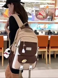 กระเป๋าเป้คาปิบาราสำหรับเด็กผู้หญิง ป้องกันกระดูกสันหลังการ์ตูนนักเรียน ความจุสูง กระเป๋าสะพายคู่สไตล์อินสตาแกรมน่ารัก