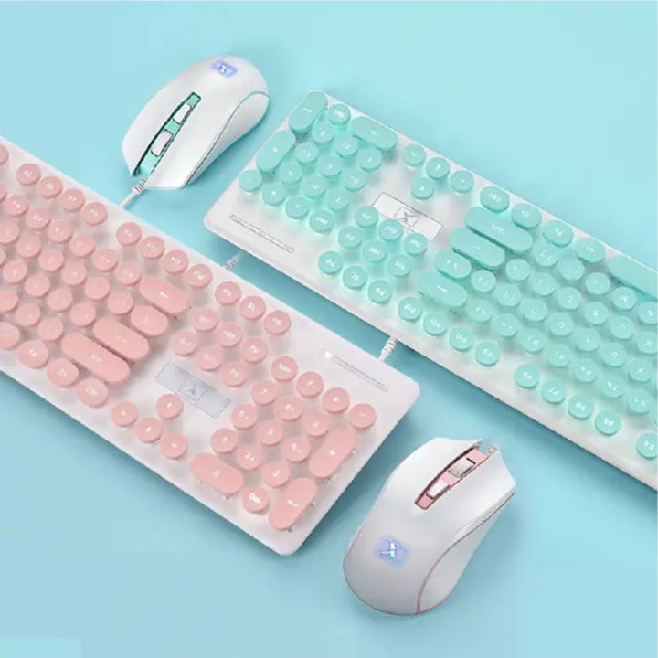 N518 Retro Punk Exterior USB Wired Keyboard and 1600DPI Mouse Combo for ...