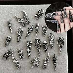 10Pcs Halloween Skull Nail Art Accessories Mixed Retro Dark Gothic Alloy Spider Nail Supplies Punk Rivet Nail Charms Diamond h260819