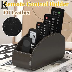 Keranixy 5 Grid Remote Control Holder Luxury PU Leather Desk Storage Box For Media Player Stationery