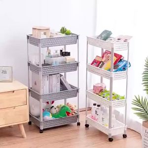 4 Tiers Kitchen Storage Push Cart / Slim Design Storage Rack / 3 Sizes 2 Colors