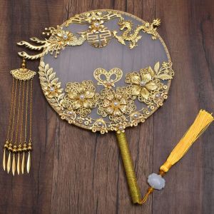 ZENGD Exquisite Craftsmanship Wedding Gift Artistic Wedding Ceremony Bride Group Fan Decorative Fan Ancient Style Manual Festive Fan Tuan Fan Round Fan Hand Holding Fan Xiuhe Clothes Fan