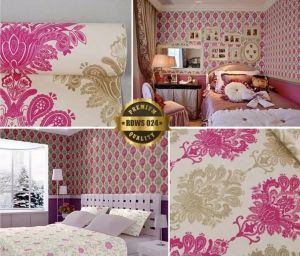 Wallpaper Sticker Dinding Tembok Walpaper Stiker Ruang Tamu Kamar Tidur 3d Batik Merah Gold Wps152