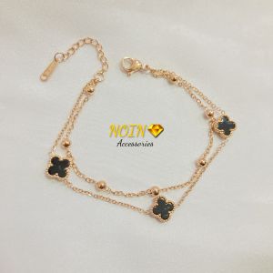 Gelang Clover Semanggi Titanium Mata Hitam 2 Layer Fashion Korean Style