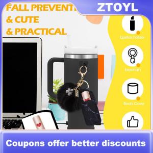 【ZTOYL】 6pcs Accessories Set Water Bottle Boots Cover Mini Hooks Lipstick Sleeve Pouch Pom Daisy Charm Keychain For Stanley Tumbler