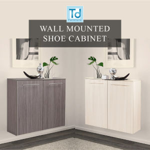 DELIVERY & FULL INSTALLATION TO PERAK & PENANG ONLY! Td Furniture Stylish Melamine Wall Mounted 2-Door Shoe Cabinet Hanging Wall Shoes Cabinet with 5-Tier Compartment | Easy to Wipe Clean Surface | White Wash or Coffee Oak | H815mm x L800mm x W378mm