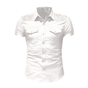 Áo sơmi áo sơmi nam cộc tay túi giả trước ngực xếp ly vai tạo điểm nhấn cho chiếc áo H41