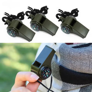 3 in 1 Emergency Rescue Whistle with Hanging Rope Thermometer Compass Multifunctional Whistle