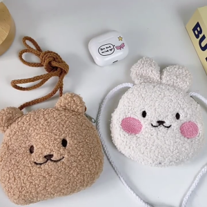 Plush Coin Purse Wallet Crossbody Bag Cartoon Coin Pouch Mini Handbag Change Purse Shoulder Bag with Zippers for Travel