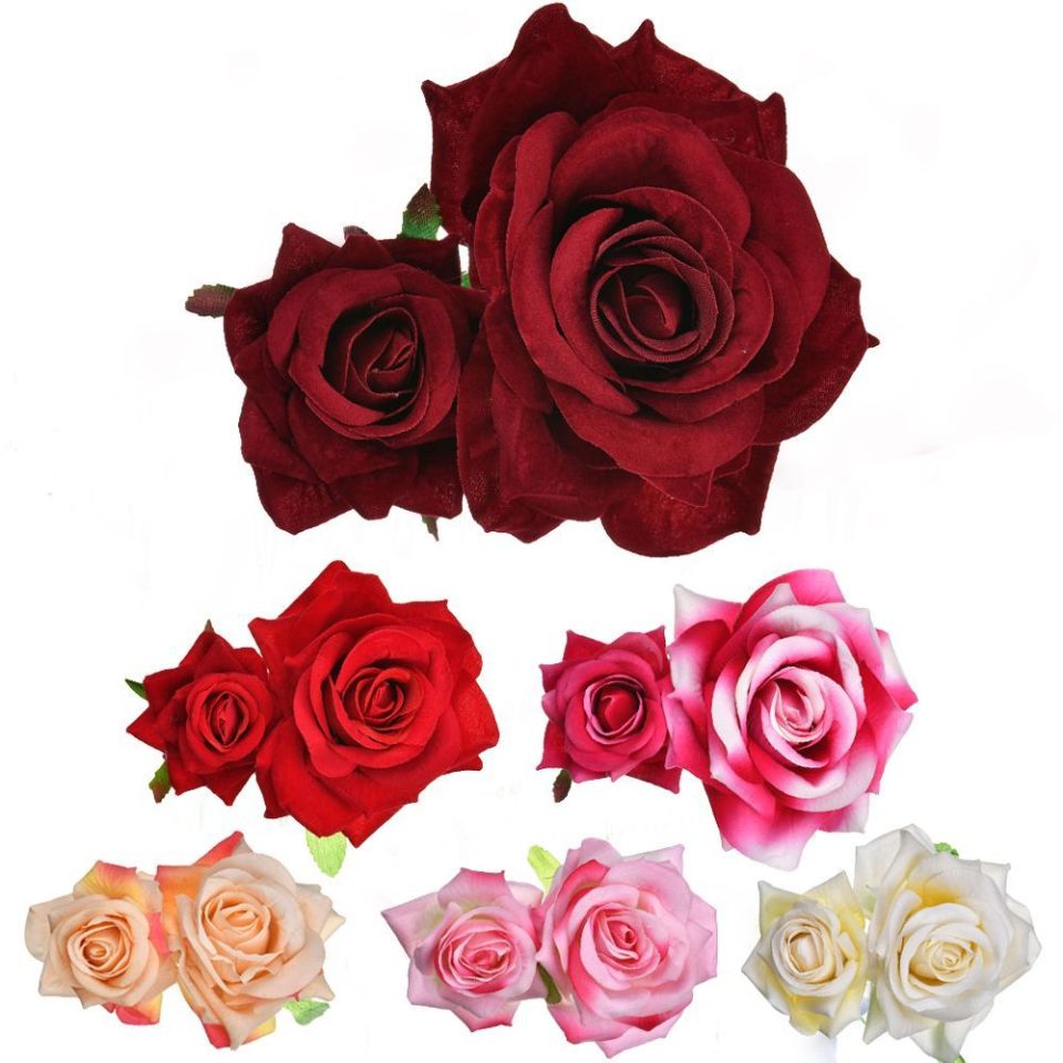 SFAUQ393402 Girls Elegant Handmade Bridesmaid Hair Jewelry Wedding Accessories Double Rose Hairpin Bridal Flower Hair Clip