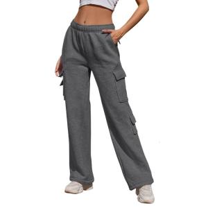 Của phụ nữ len vận chuyển hàng hóa Sweatpants ống đứng dáng rộng chân Quần thể thao Stretch eo cao Quần chạy bộ có túi
