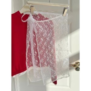 Korean Lace Skirt Lace Layerd Skirt Lace Wrap Skirt Buttocks Curtain Gauze Skirt Rok Renda