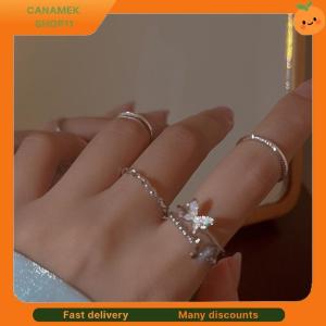 ❣️❣️❣️ 4PCS Plain Circle Butterfly Ring Set Silver Color Opening Adjustable Fashion Personalized Finger Ring For Women Trendy Jewelry