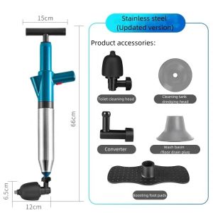 【SG Seller 】Toilet Plunger High Pressure Air Drain Blaster Pipe Pump Multifunctional Inflatable Clog Remover Toilet Stainless Steel