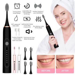 New X7 Sonic Electric Toothbrush 6-gear Adjustable IPX7 Waterproof Electric Toothbrush W/4 Toothbrush Heads Suitable For Adualts Children