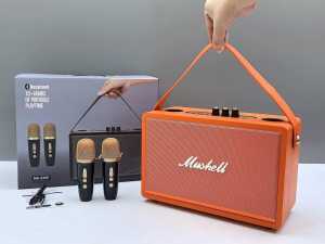 Mushell High Power 25W Wireless Karaoke Bluetooth Speaker Stereo Bass Woofer Outdoor KTV Retro Classic Portable Audio Wireless Dual Microphone Pendrive SD Card